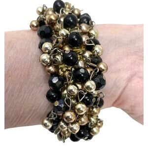 Vintage Cha Cha Stretch Bracelet 1050’s/1950’s Black and Gold Beads
